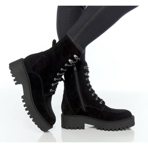 La CANADIENNE Shoes - La Canadienne Nila Black Suede Waterproof Platform Lace Combat Ankle Boots US 9